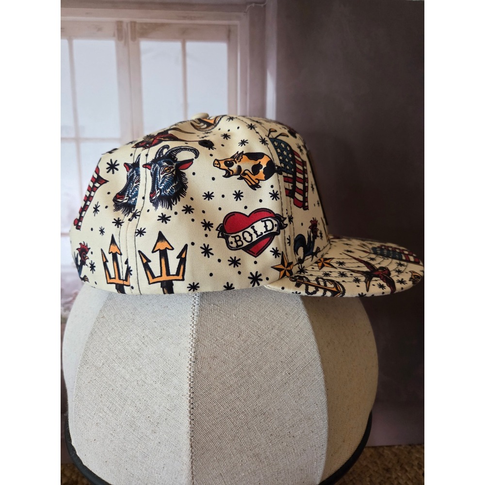 Bold Mariner Brewing Company Tattoo Flash Print Snapback Hat Cream Flat Brim - Picture 4 of 11